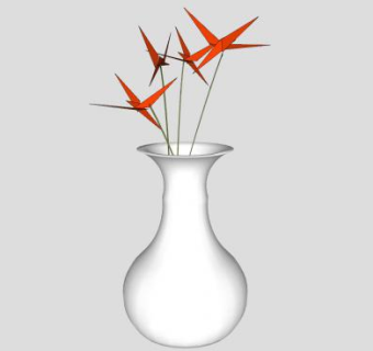 白色陶瓷花瓶和花摆件SU模型下载_sketchup草图大师SKP模型