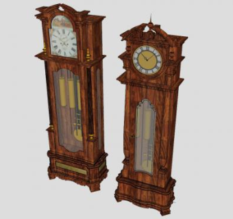 双架落地木制大摆钟SU模型下载_sketchup草图大师SKP模型