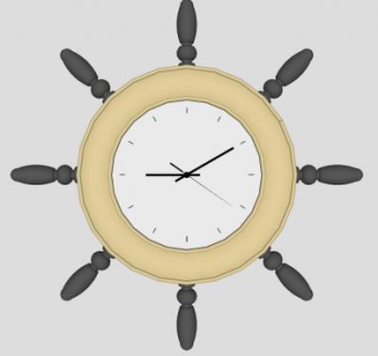 船轮样式墙饰钟表SU模型下载_sketchup草图大师SKP模型