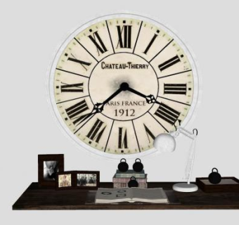 书房装饰壁挂罗马时钟SU模型下载_sketchup草图大师SKP模型