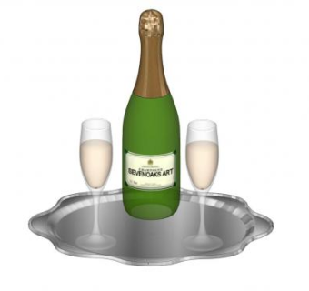 托盘上的香槟酒酒水高脚杯SU模型下载_sketchup草图大师SKP模型