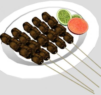 沙爹肉串水果装饰SU模型下载_sketchup草图大师SKP模型