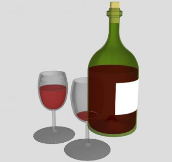 绿色酒瓶和玻璃杯SU模型下载_sketchup草图大师SKP模型