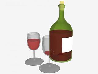绿色酒瓶和玻璃杯SU模型下载_sketchup草图大师SKP模型