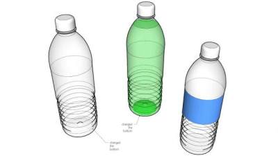 3个透明塑料瓶标签SU模型下载_sketchup草图大师SKP模型
