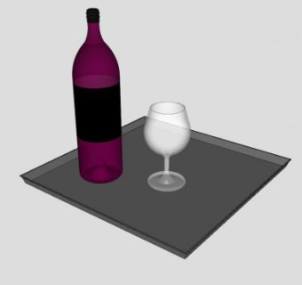 酒杯和紫色酒瓶放在托盘上SU模型下载_sketchup草图大师SKP模型