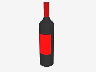 黑色<em>酒瓶</em>红色标签SU模型下载_sketchup草图大师SKP模型
