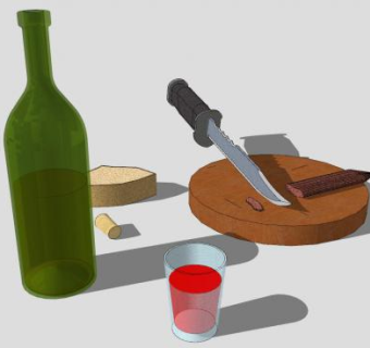 酒瓶酒水砧刀香肠SU模型下载_sketchup草图大师SKP模型