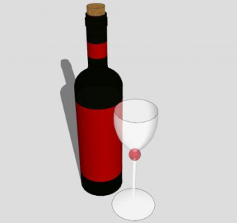黑色酒瓶红色标签和高脚杯SU模型下载_sketchup草图大师SKP模型