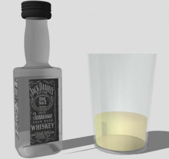 杰克丹尼尔威士忌酒瓶和玻璃杯SU模型下载_sketchup草图大师SKP模型
