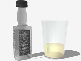 杰克丹尼尔威士忌酒瓶和玻璃杯SU模型下载_sketchup草图大师SKP模型