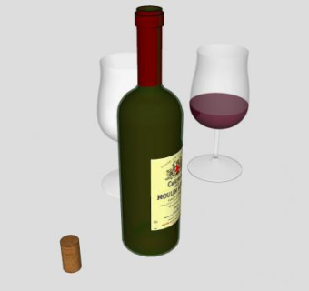 波尔多葡萄酒和酒杯酒水SU模型下载_sketchup草图大师SKP模型