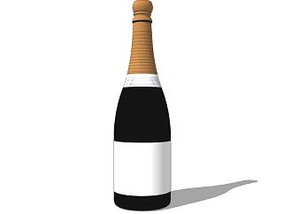 香槟酒酒瓶白色标签SU模型下载_sketchup草图大师SKP模型
