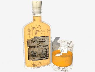 威士忌酒瓶酒水和玻璃杯SU模型下载_sketchup草图大师SKP模型