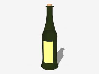 绿酒瓶黄色标签瓶塞SU模型下载_sketchup草图大师SKP模型
