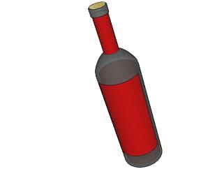 黑色透明酒瓶红色标签SU模型下载_sketchup草图大师SKP模型