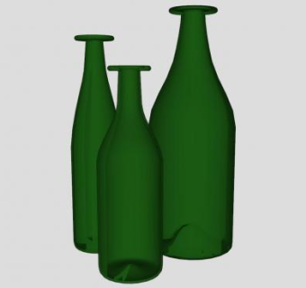 不同大小的绿色酒瓶SU模型下载_sketchup草图大师SKP模型