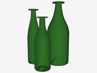 不同大小的绿色酒瓶SU模型下载_sketchup草图大师SKP模型