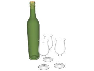 酒瓶和3个高脚<em>杯</em>SU模型下载_sketchup草图大师SKP模型