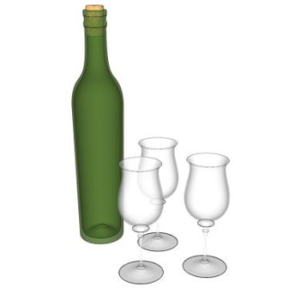 酒瓶和3个高脚杯SU模型下载_sketchup草图大师SKP模型
