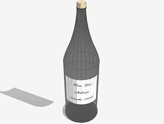 玻璃酒瓶白色标签瓶塞SU模型下载_sketchup草图大师SKP模型