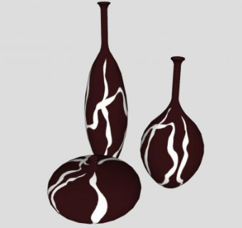 现代彩瓷花瓶三件套SU模型下载_sketchup草图大师SKP模型