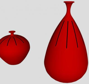红色陶瓷花瓶两件套SU模型下载_sketchup草图大师SKP模型