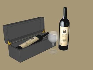 酒类包装盒葡萄酒和高脚杯SU模型下载_sketchup草图大师SKP模型
