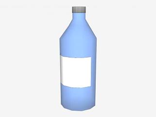 蓝色瓶子白色标签SU模型下载_sketchup草图大师SKP模型
