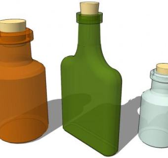 棕绿灰透明玻璃瓶子瓶塞SU模型下载_sketchup草图大师SKP模型