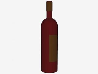 红色葡萄酒瓶棕色标签SU模型下载_sketchup草图大师SKP模型