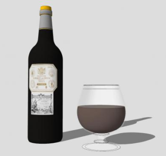 西班牙葡萄酒和高脚杯SU模型下载_sketchup草图大师SKP模型