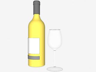 白葡萄酒酒瓶和酒杯SU模型下载_sketchup草图大师SKP模型
