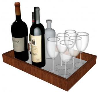 木托盘上的酒水酒杯SU模型下载_sketchup草图大师SKP模型
