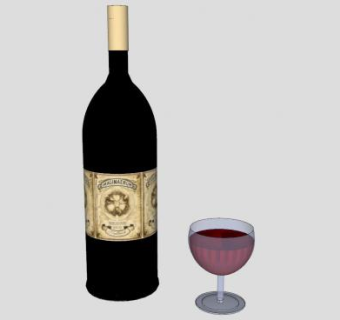 魔镜牌标签葡萄酒和酒杯SU模型下载_sketchup草图大师SKP模型