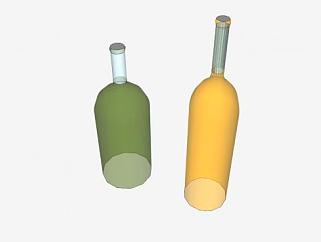 绿黄色酒瓶酒杯SU模型下载_sketchup草图大师SKP模型