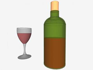 酒瓶中的酒盒酒杯SU模型下载_sketchup草图大师SKP模型