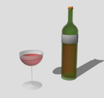 葡萄酒酒瓶和高脚杯SU模型下载_sketchup草图大师SKP模型