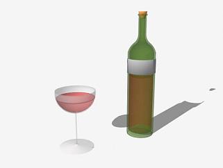 葡萄酒酒瓶和高脚杯SU模型下载_sketchup草图大师SKP模型