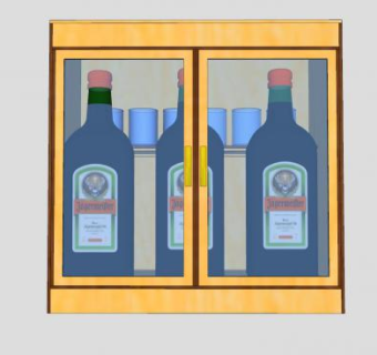 酒橱中的野格利口酒和酒杯SU模型下载_sketchup草图大师SKP模型