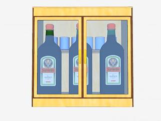 酒橱中的野格利口酒和酒杯SU模型下载_sketchup草图大师SKP模型