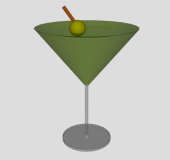 有橄榄酒水的倒三角酒杯SU模型下载_sketchup草图大师SKP模型