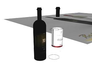 2款葡萄酒和高脚杯SU模型下载_sketchup草图大师SKP模型