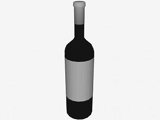 黑色酒瓶灰色标签封口SU模型下载_sketchup草图大师SKP模型