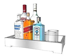 酒吧托盘上的洋酒酒水酒杯SU模型下载_sketchup草图大师SKP模型