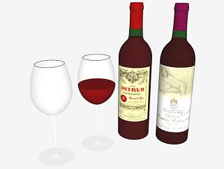 2瓶<em>葡萄酒</em>和2杯酒杯SU模型下载_sketchup草图大师SKP...