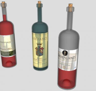 3款葡萄酒酒瓶标签瓶塞SU模型下载_sketchup草图大师SKP模型