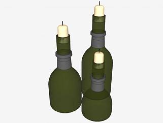 蜡烛酒瓶装饰灯具SU模型下载_sketchup草图大师SKP模型