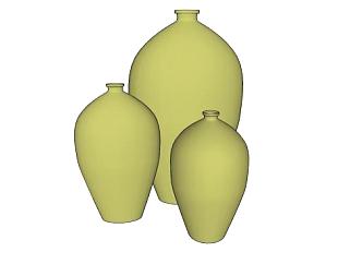 纯色陶瓷花瓶三件套SU模型下载_sketchup草图大师SKP模型