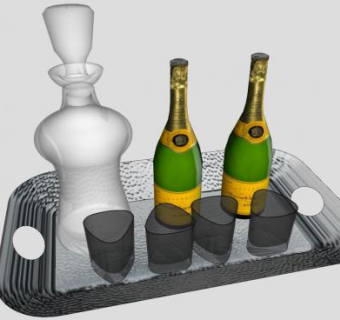托盘酒水酒杯调酒器SU模型下载_sketchup草图大师SKP模型